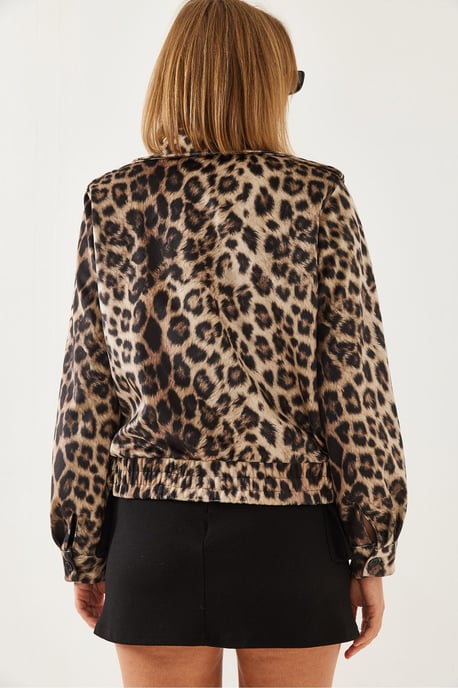Leopardmönstrad Jacquard Dragkedja Jacka - Image 2