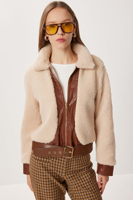 Faux läderdetaljerad plyjacket - Image 2