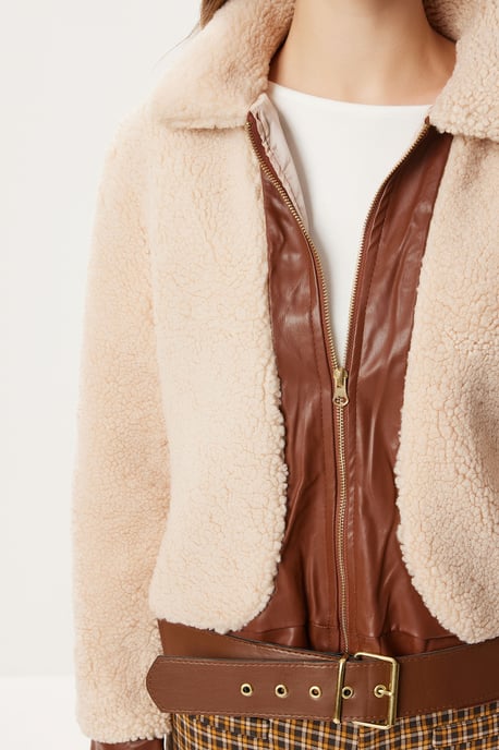 Faux läderdetaljerad plyjacket - Image 4
