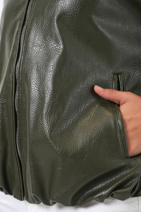Oversized konstläder zipjacka - Image 6