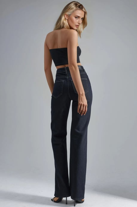 SQUALO High Waist Straight Leg Denim Jeans - Image 3
