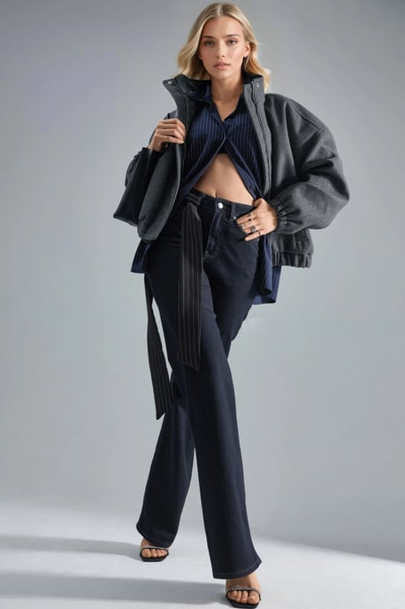 SQUALO High Waist Straight Leg Denim Jeans - Image 4