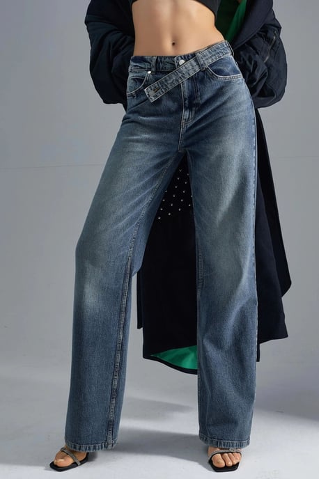 SQUALO Hoge Taille Wijde Pijpen Denim Jeans - Image 1
