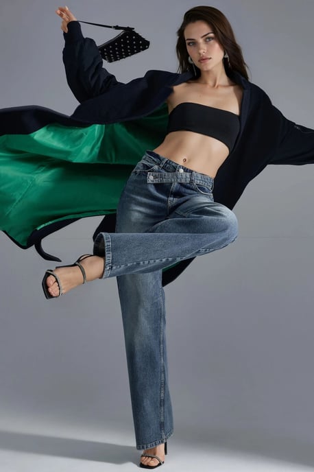 SQUALO Hoge Taille Wijde Pijpen Denim Jeans - Image 2