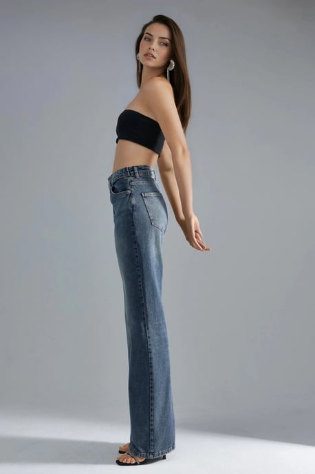 SQUALO Hoge Taille Wijde Pijpen Denim Jeans - Image 3