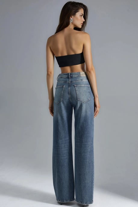 SQUALO Hoge Taille Wijde Pijpen Denim Jeans - Image 4