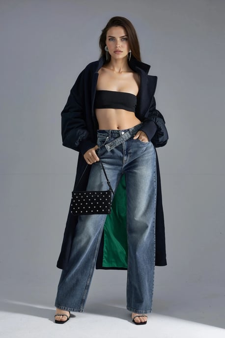 SQUALO Hoge Taille Wijde Pijpen Denim Jeans - Image 6