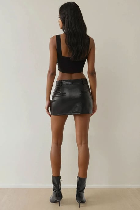 Faux Leather Low Waist Fitted Mini Skirt - Image 5