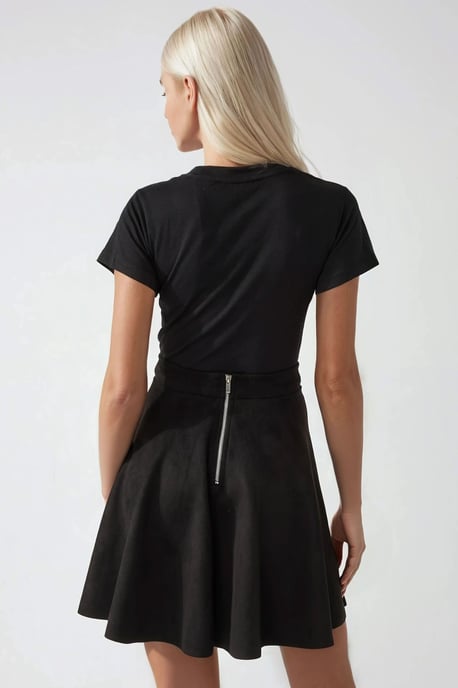 Elegante Hoge Taille Suède Mini Rok - Image 3