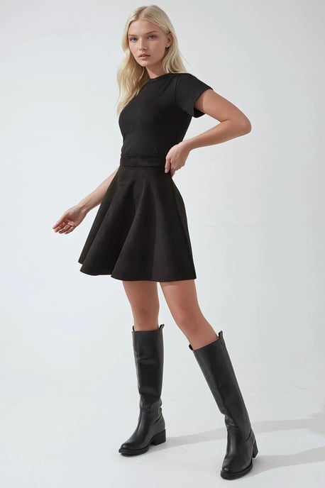 Elegante Hoge Taille Suède Mini Rok - Image 4
