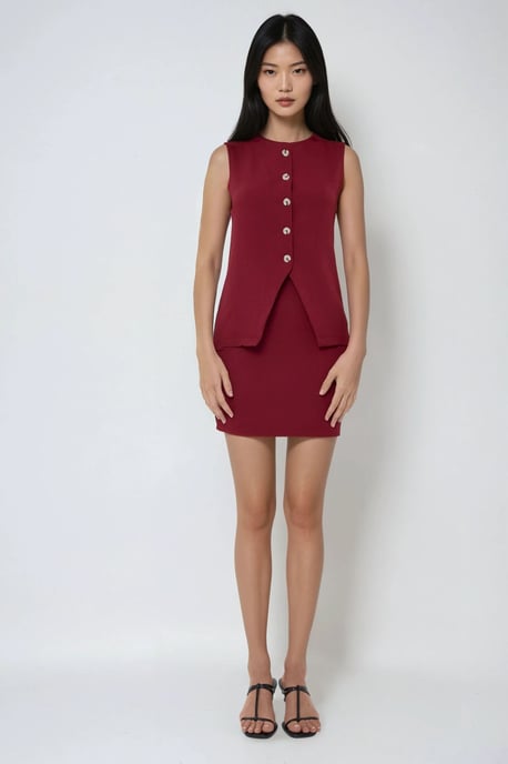 High Waist Burgundy Slim Fit Mini Skirt - Image 3