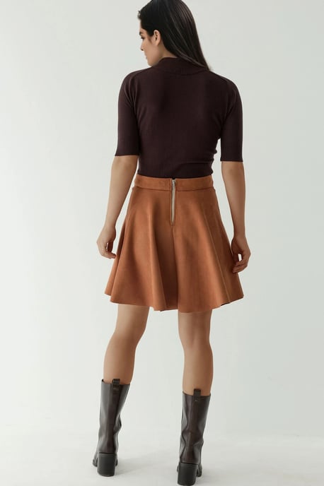 Hoge Taille Faux Suède Minirok met Ritsluiting - Image 3