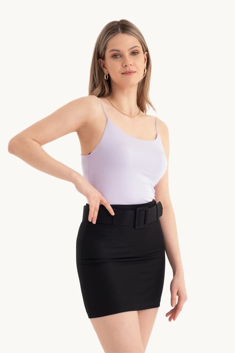Hoge Taille Minirok met Een Ceintuur Detail - Image 3