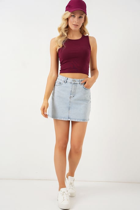 Slim Fit Mini Denimkjol med knappstängning - Image 2