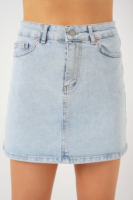 Slim Fit Mini Denimkjol med knappstängning - Image 5