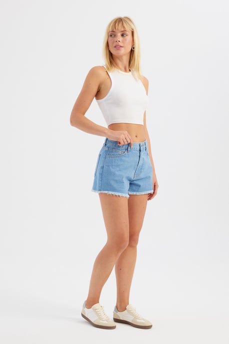 Denim Solid High Waist Shorts - Image 2