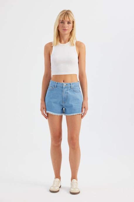 Denim Solid High Waist Shorts - Image 3