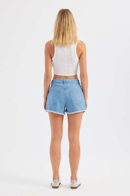 Denim Solid High Waist Shorts - Image 4