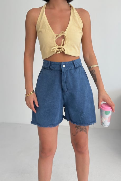 Hoge Taille Wijde Pijpen Denim Shorts - Image 1