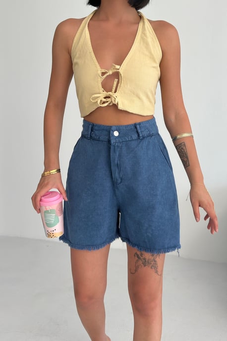 Hoge Taille Wijde Pijpen Denim Shorts - Image 3