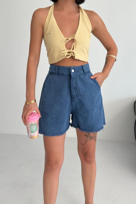 Hoge Taille Wijde Pijpen Denim Shorts - Image 4