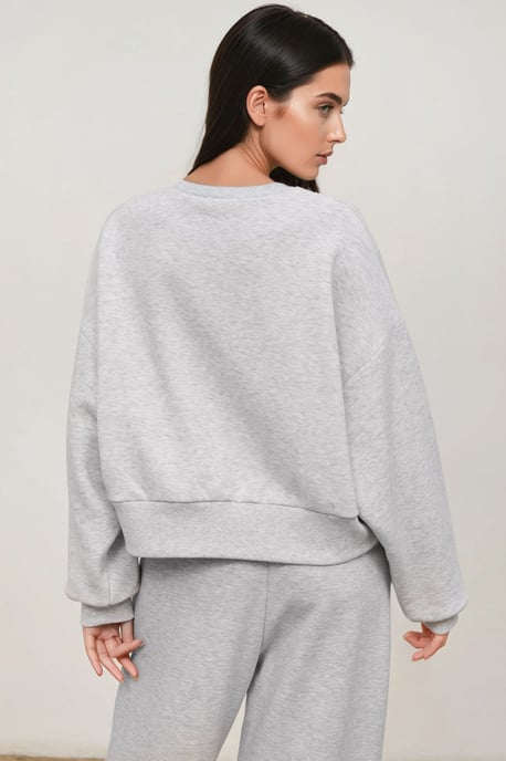 Loose Fit Crew Neck Knitted Raised Sweatshirt - Image 3
