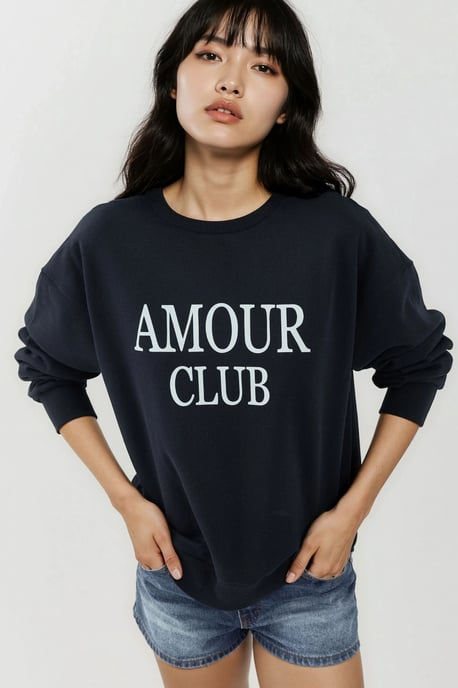 Printed Crew Neck Relaxed Fit Raised Sweatshirt - Image 1