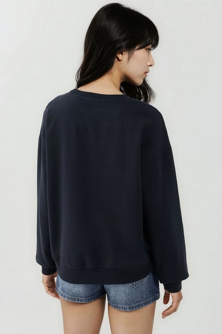 Printed Crew Neck Relaxed Fit Raised Sweatshirt - Image 2