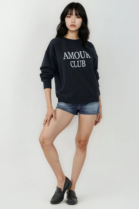 Printed Crew Neck Relaxed Fit Raised Sweatshirt - Image 6
