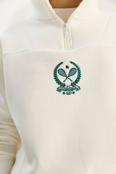 Broderad dragkedja krage sweatshirt - Image 6