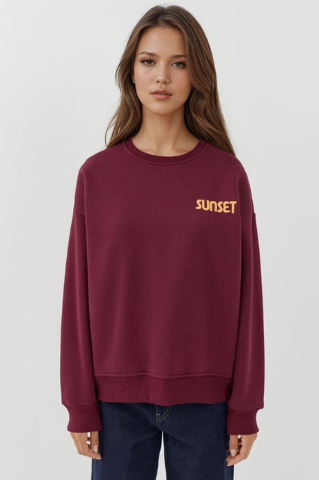 Embroidered Crew Neck Raised Sweatshirt - Image 2