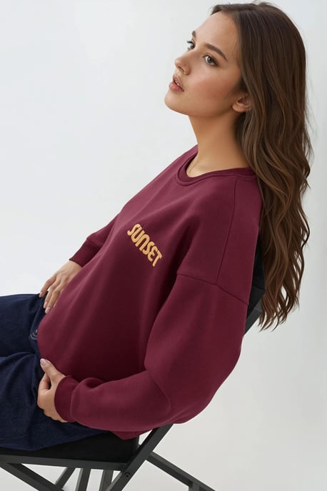 Embroidered Crew Neck Raised Sweatshirt - Image 4