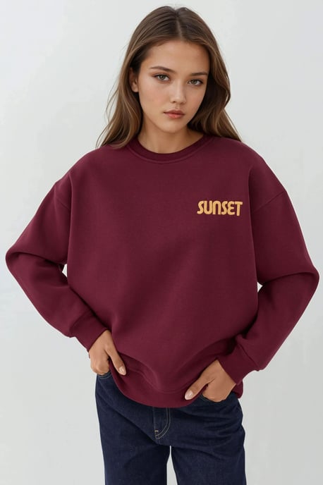 Embroidered Crew Neck Raised Sweatshirt - Image 5
