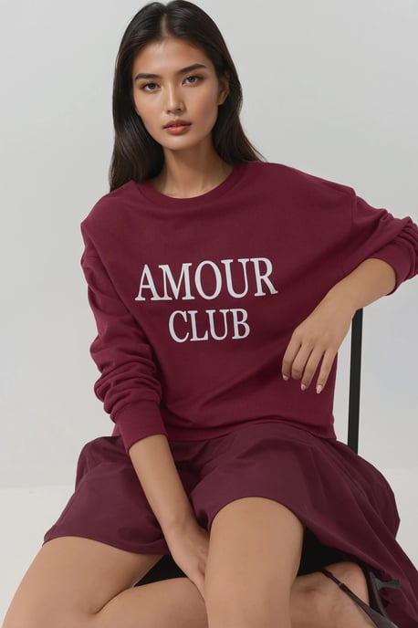 Printed Crew Neck Relaxed Fit Raised Sweatshirt - Image 1