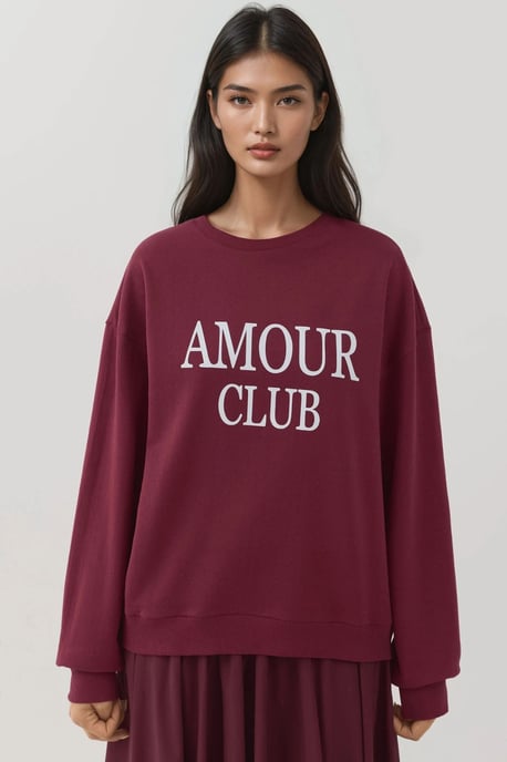 Printed Crew Neck Relaxed Fit Raised Sweatshirt - Image 2