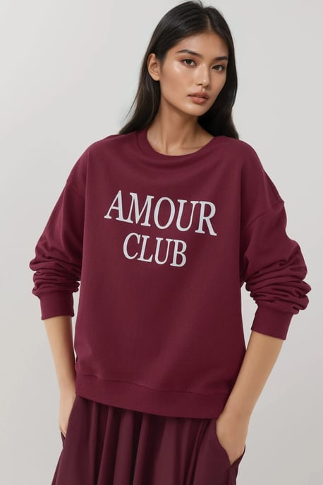 Printed Crew Neck Relaxed Fit Raised Sweatshirt - Image 5