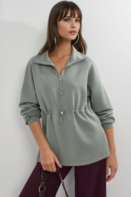 Ritskraag Sweatshirt met Verstelbare Taille - Image 1