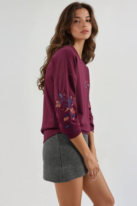Modal Touch Rundhalsad Broderad Sweatshirt - Image 2