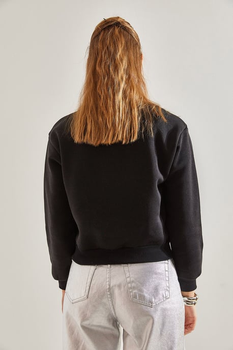Crew Neck Crop Sweatshirt med Motto Tryck - Image 2