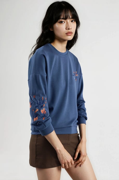 Modal Touch Ronde Hals Geborduurde Sweatshirt - Image 2