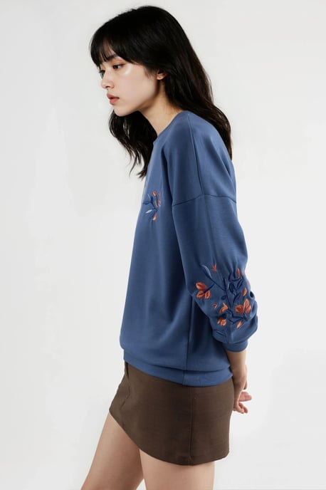 Modal Touch Ronde Hals Geborduurde Sweatshirt - Image 4