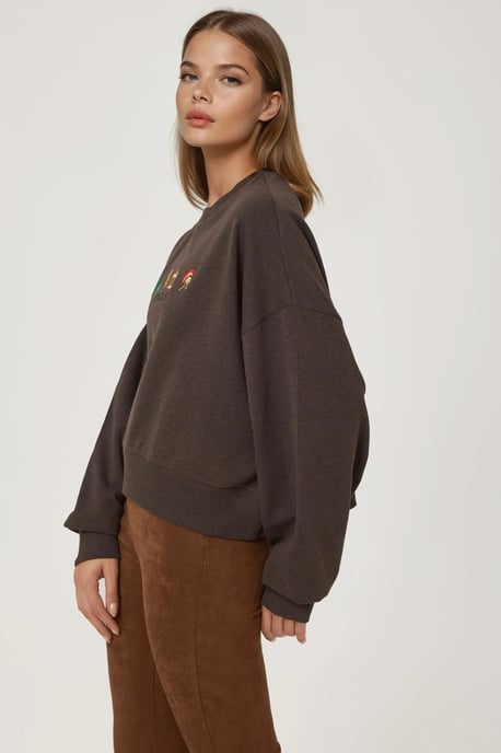 Geborduurd Crewneck Katoenen Verhoogd Sweatshirt - Image 4