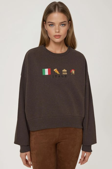Geborduurd Crewneck Katoenen Verhoogd Sweatshirt - Image 6