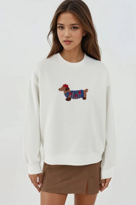 Overmaat Crew Neck Geborduurd Katoenen Sweatshirt - Image 1