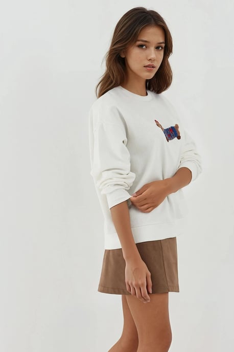 Overmaat Crew Neck Geborduurd Katoenen Sweatshirt - Image 2