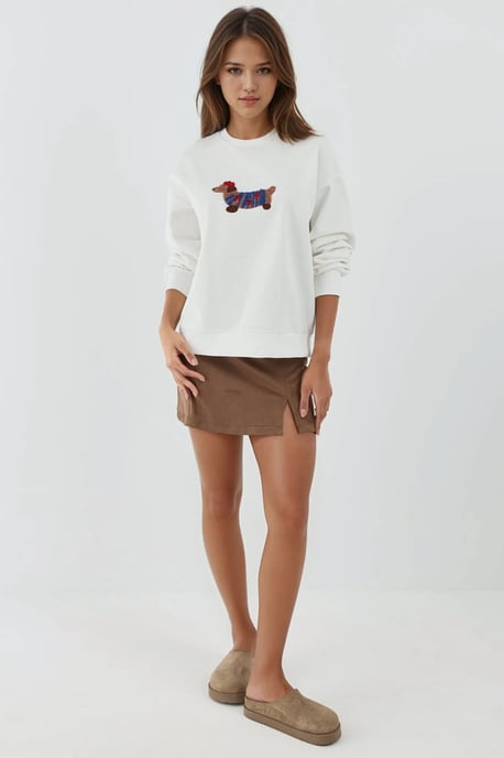 Overmaat Crew Neck Geborduurd Katoenen Sweatshirt - Image 4