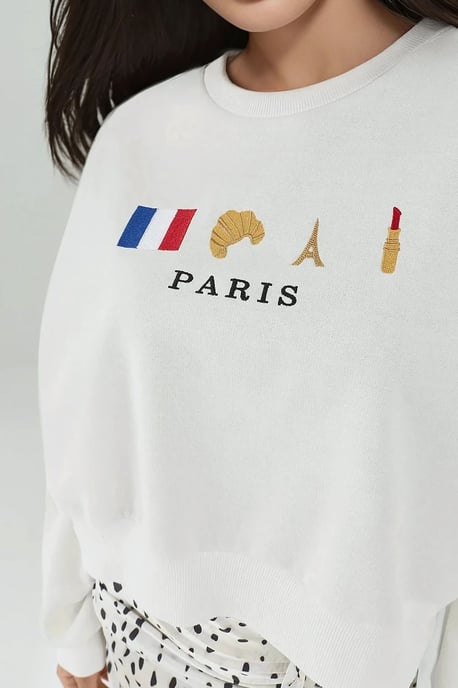 Geweven Crew Neck Katoenen Verhoogd Sweatshirt - Image 2