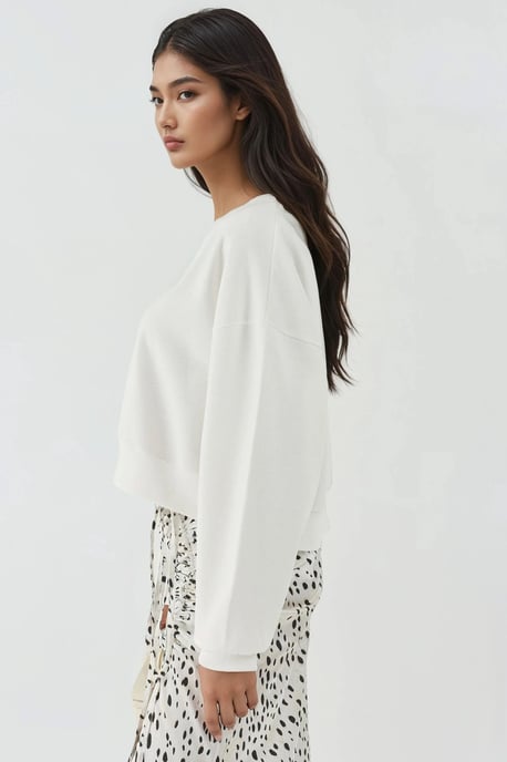 Geweven Crew Neck Katoenen Verhoogd Sweatshirt - Image 3