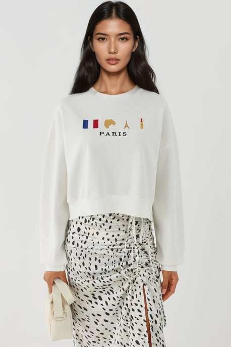 Geweven Crew Neck Katoenen Verhoogd Sweatshirt - Image 6