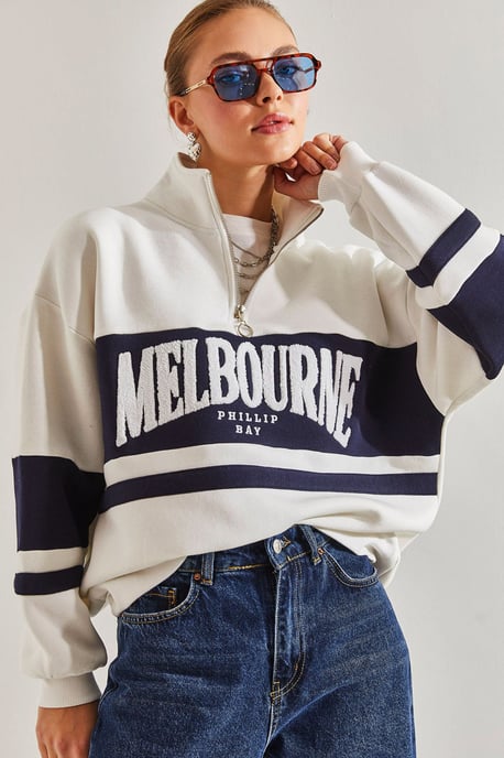 Overmaat Hoodie met Ritskraag en Motto-Print - Image 1